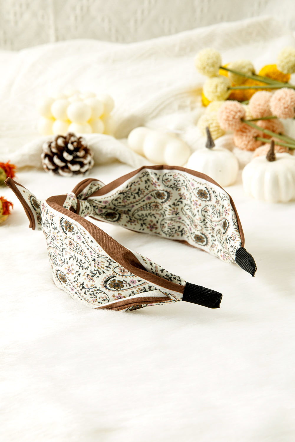 White Boho Floral Knot Headband