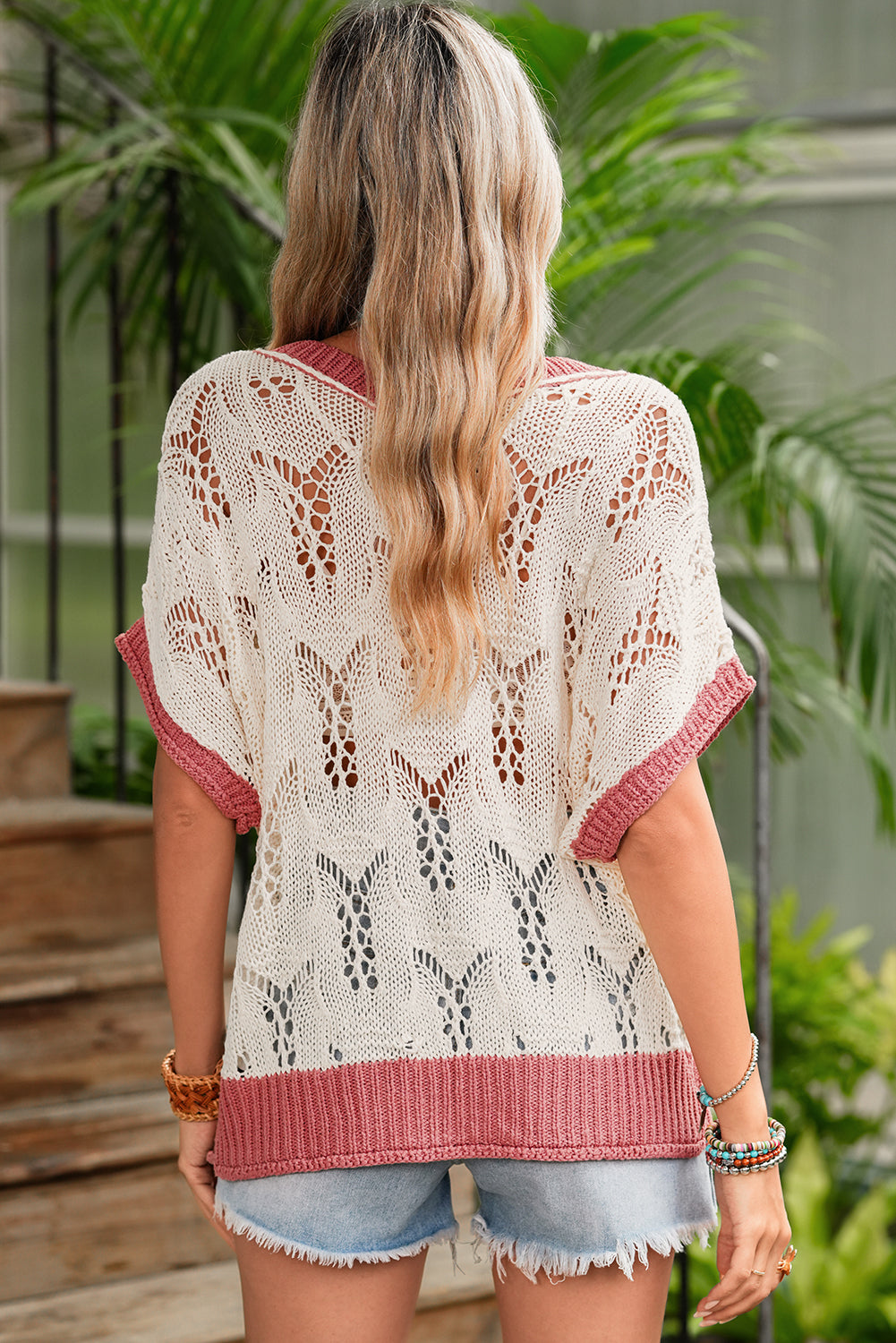 Delicate Flowers & Hollow Crochet Knit Top