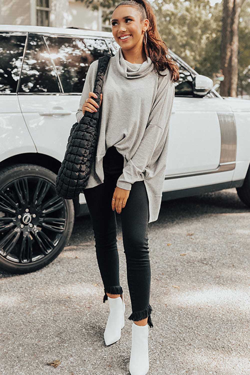 Cowl Neck Loose Fit Tunic Top (2 colors)
