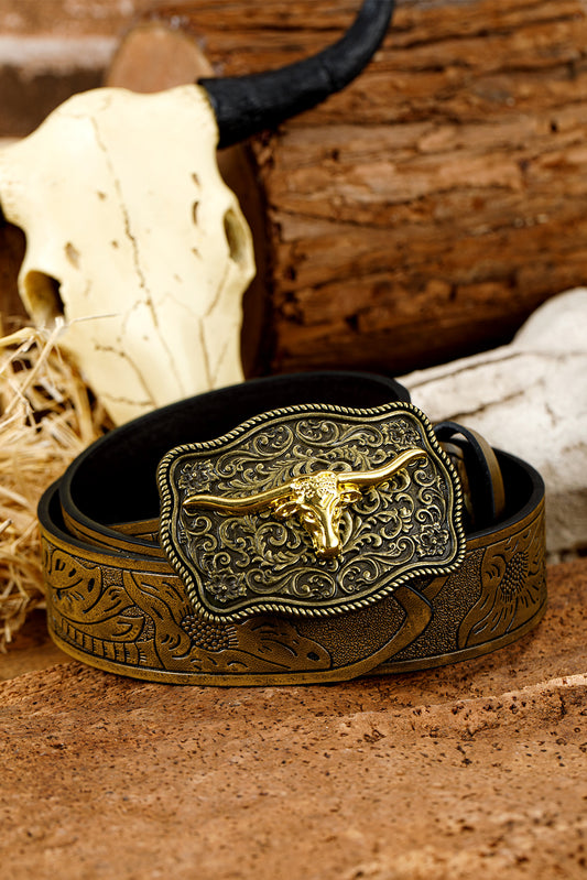 Chestnut Retro Embossed Buckle Belt