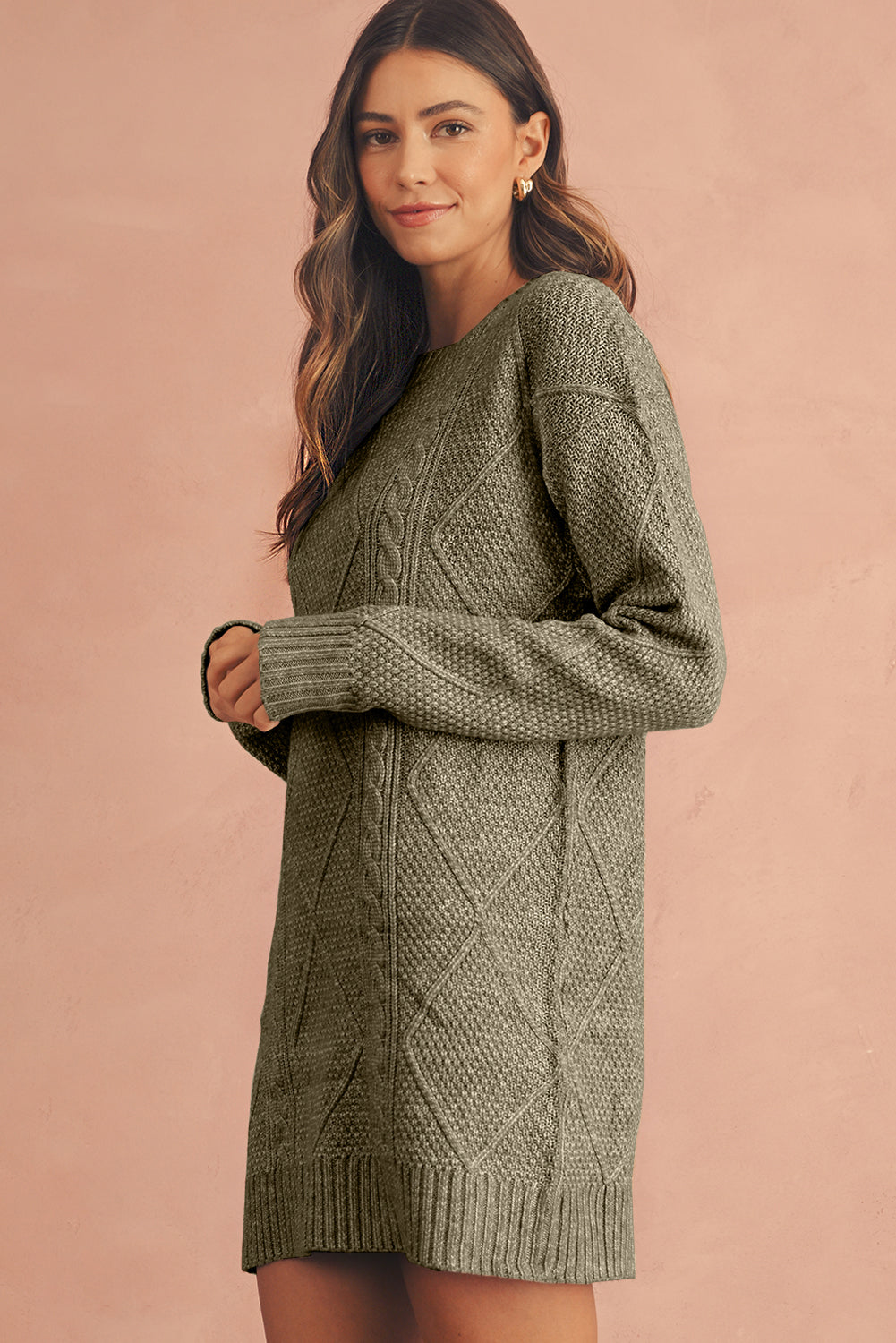 Twist Cable Knit Drop Shoulder Loose Fit Sweater Dress (4 colors)
