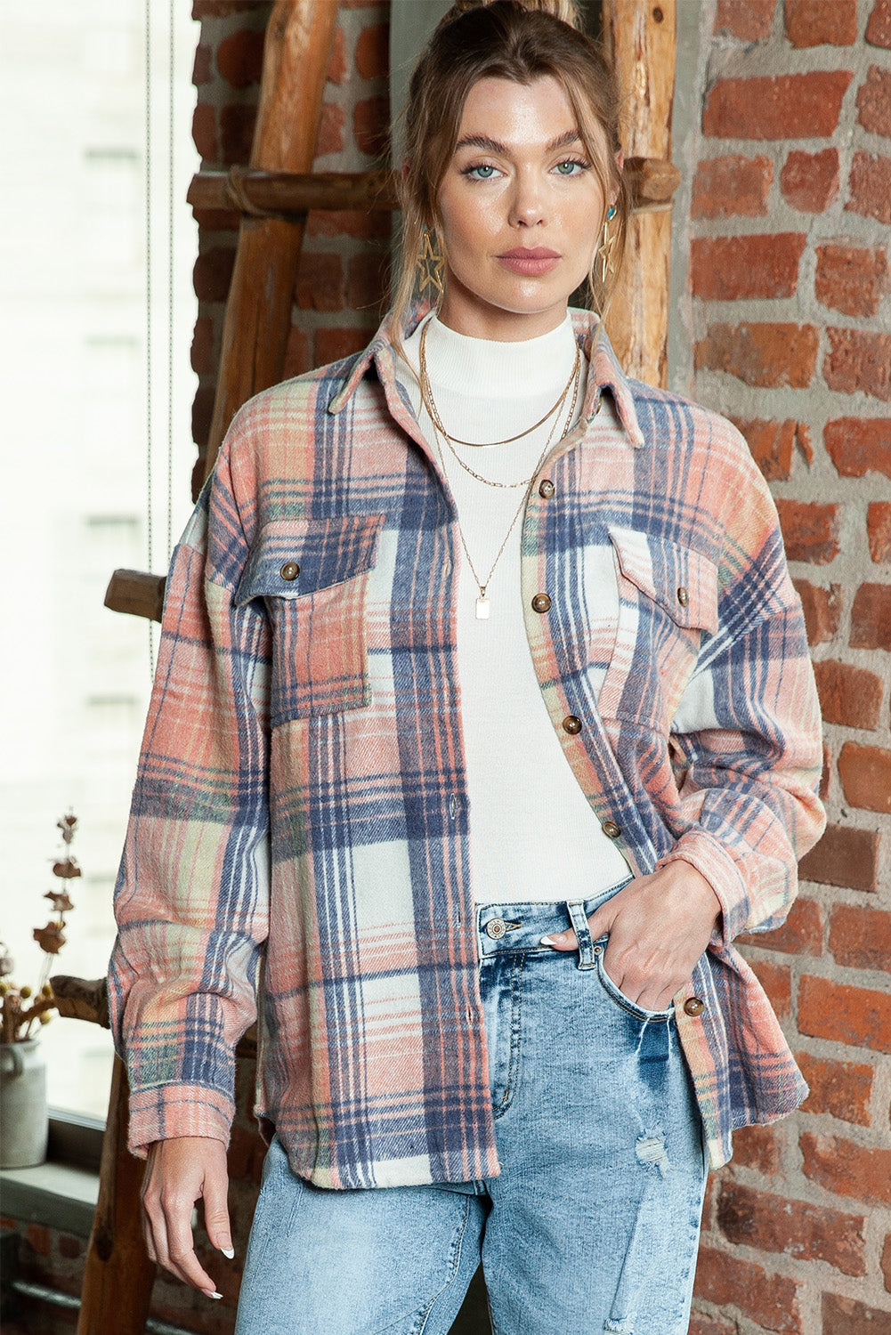 Plaid Button Up Collared Flannel Shacket (2 colors)