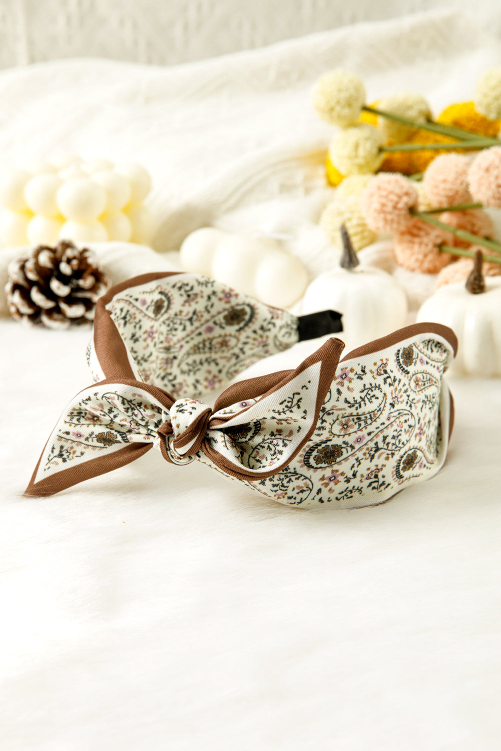 White Boho Floral Knot Headband
