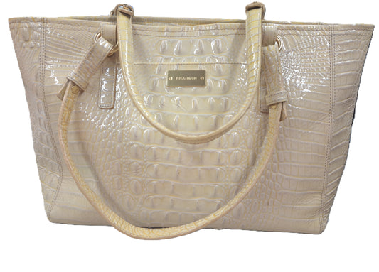 Brahmin Leather Croc Embossed Cream Tote *previously loved*