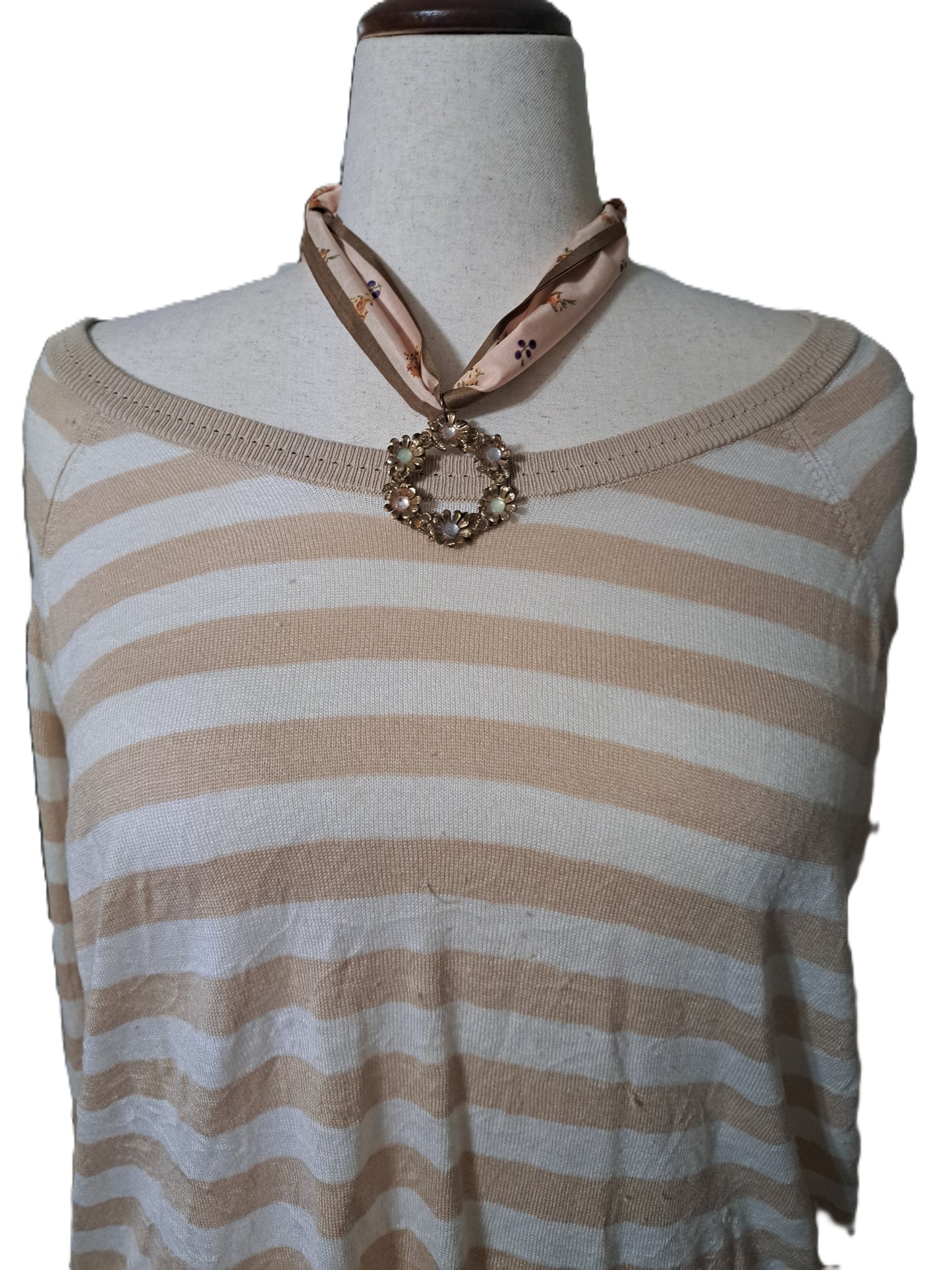 Tiny Floral Print Scarf Necklace Antique Pendant