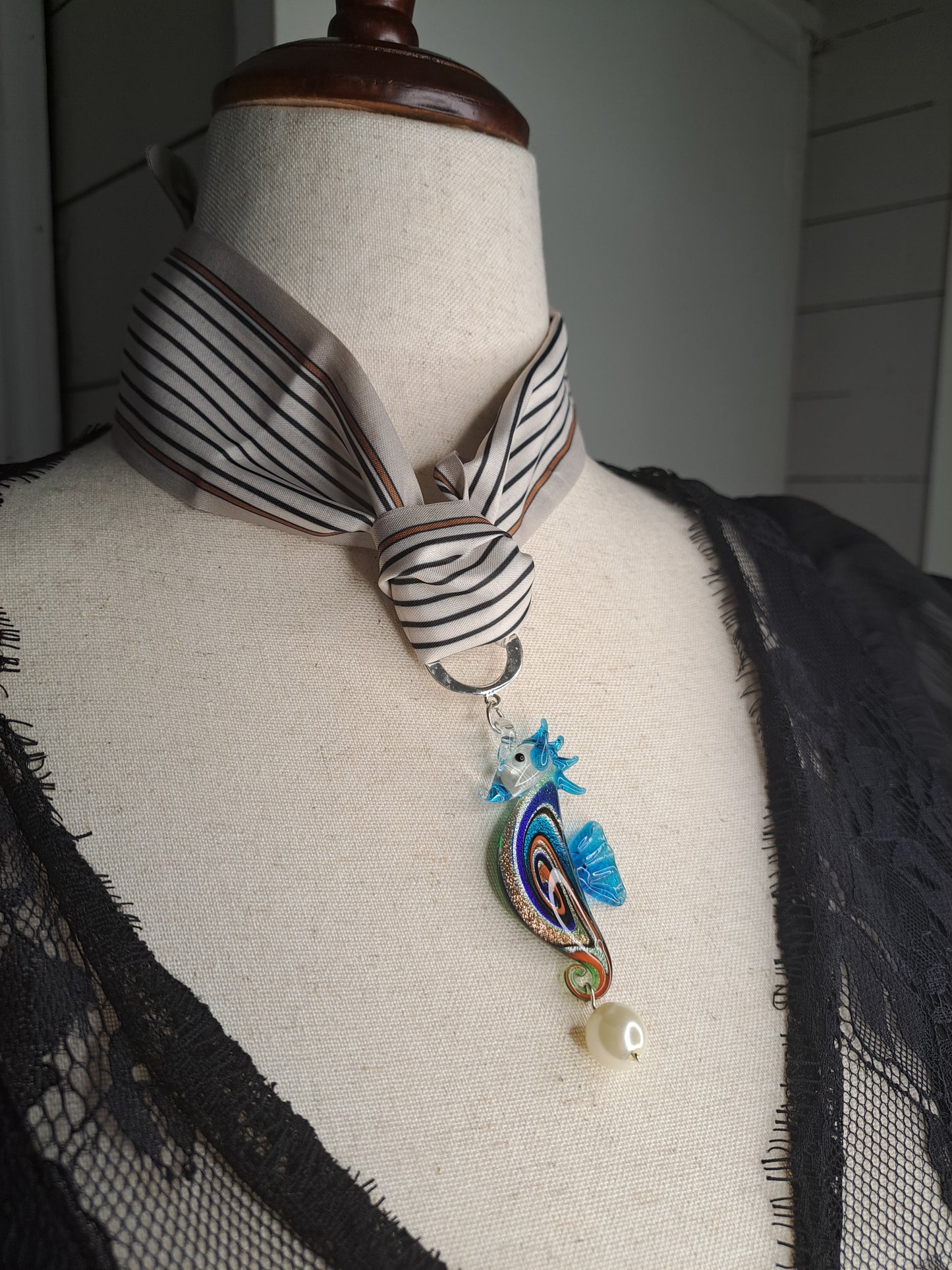 Seahorse Real Glass Scarf Charmed Necklace