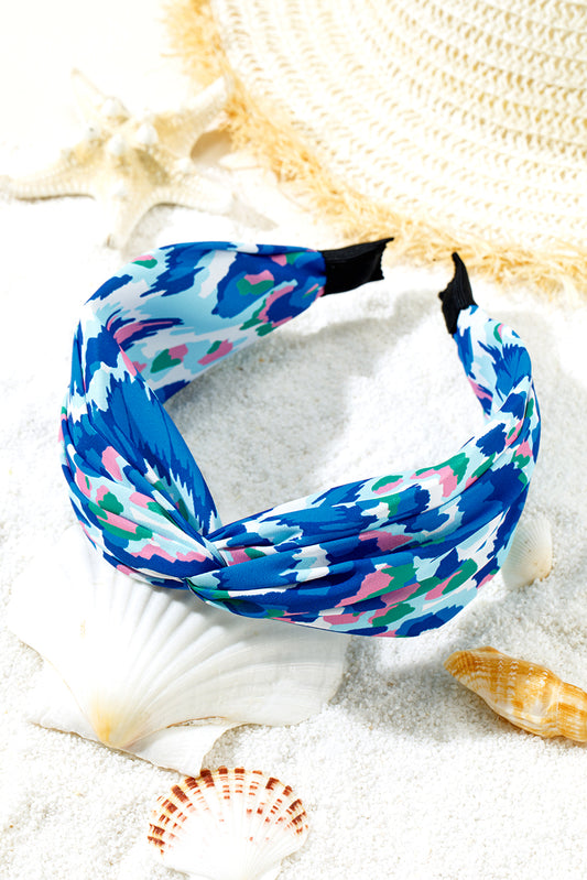 Blue Vacation Abstract Print Twisted Hairband