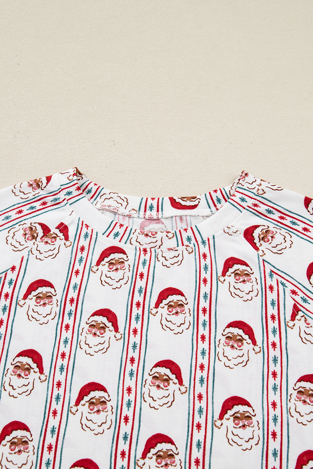White Christmas Santa Claus Print Long Sleeve Pajama Set