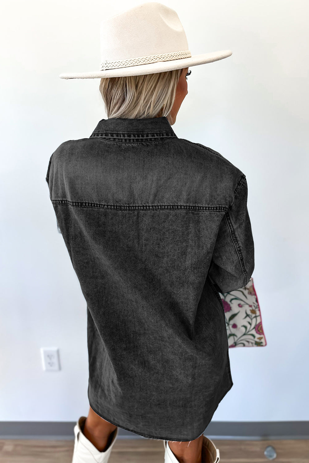 Beau Blue Chest Pocket Raw Hem Denim Loose Shirt Dress