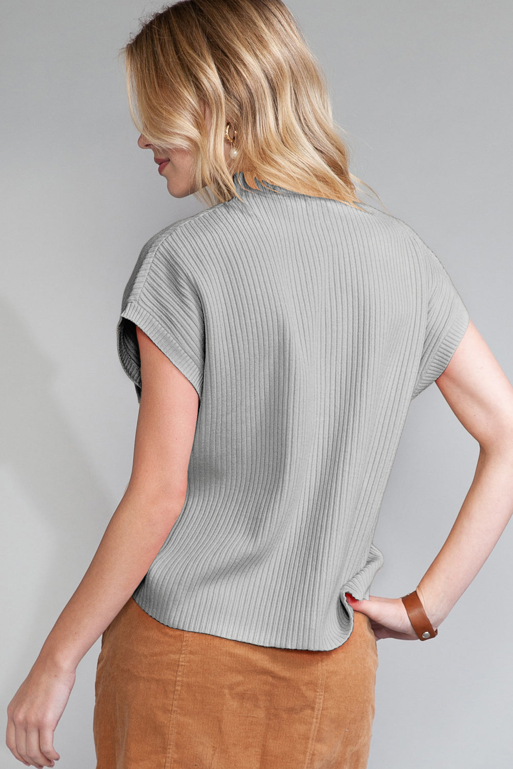 Patch Pocket Ribbed Short Sleeve Sweater