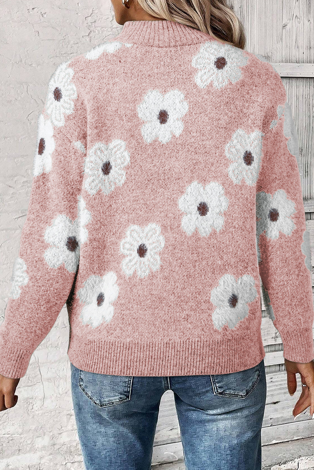 Vintage 60s Floral Pattern Half Zip Sweater
