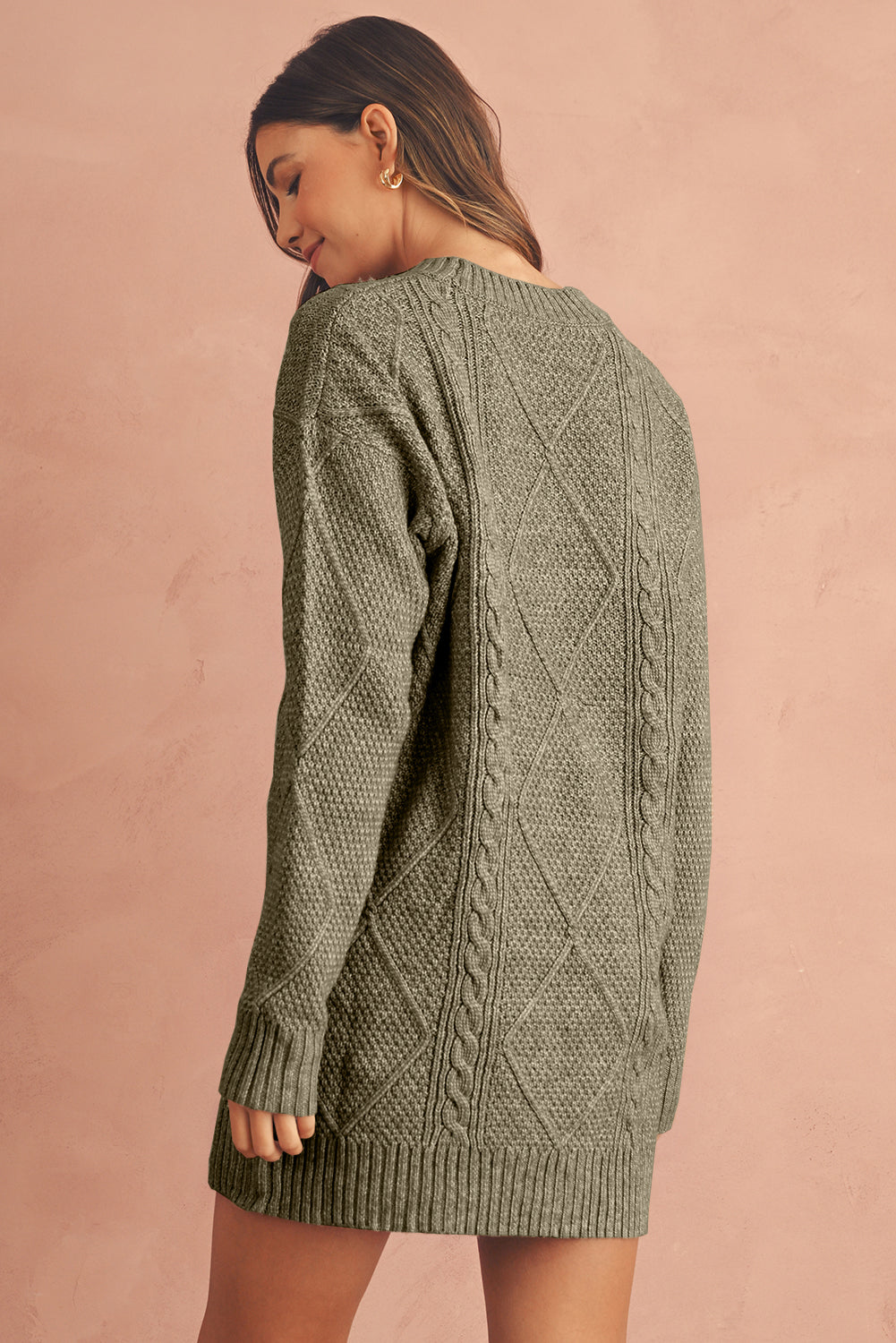 Twist Cable Knit Drop Shoulder Loose Fit Sweater Dress (4 colors)