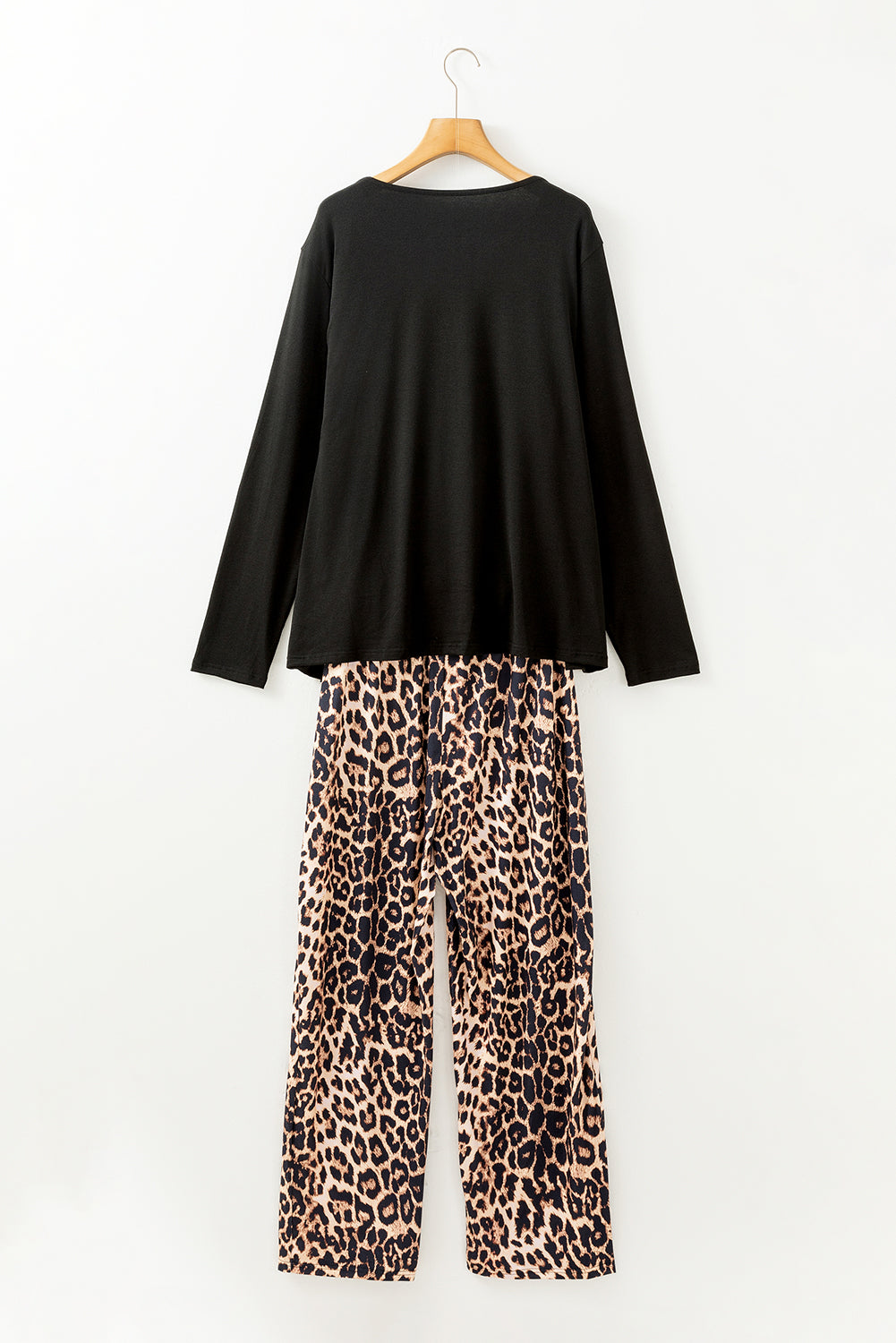 Black Leopard Long Sleeve Top Plus Size Pajama Set