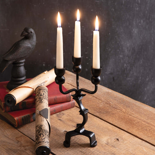 Antique Black Iron Gothic Candelabra Centerpiece