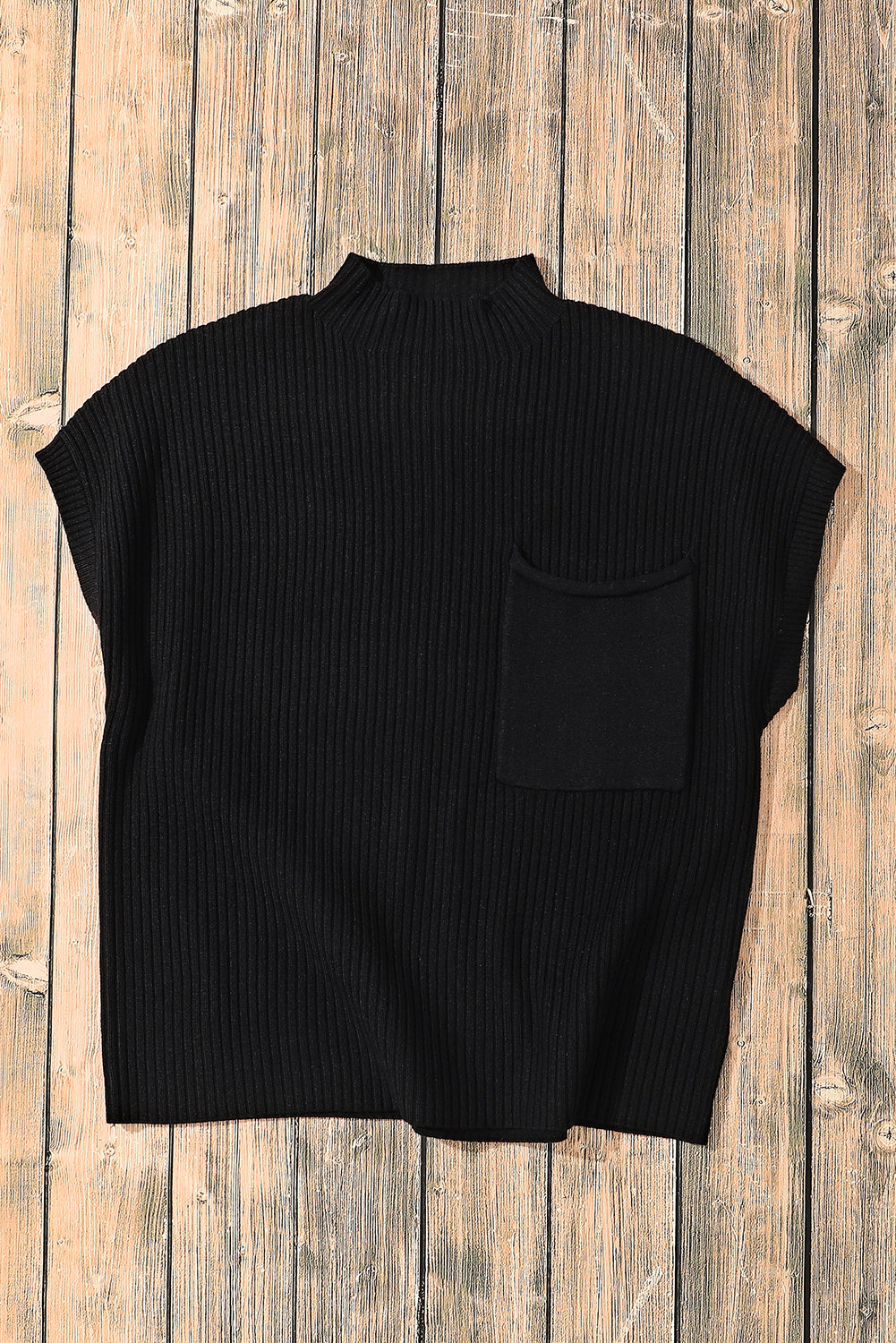 Patch Pocket Ribbed Short Sleeve Sweater