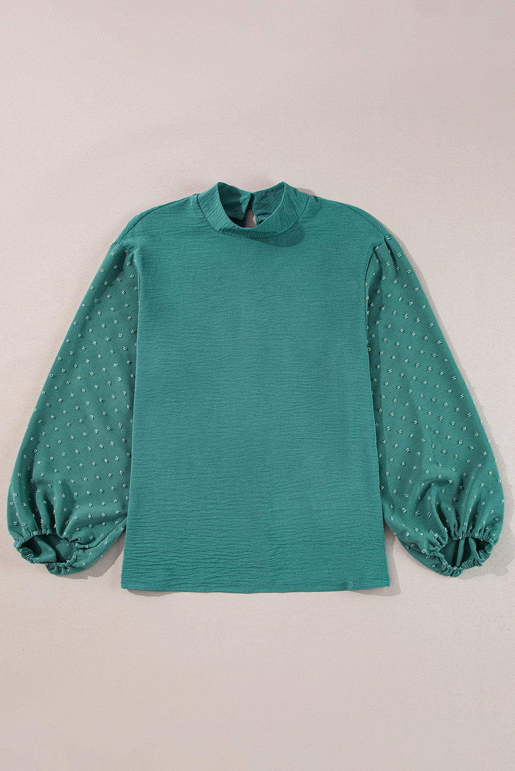 Swiss Dot Balloon Sleeve Patchwork Crinkle Blouse