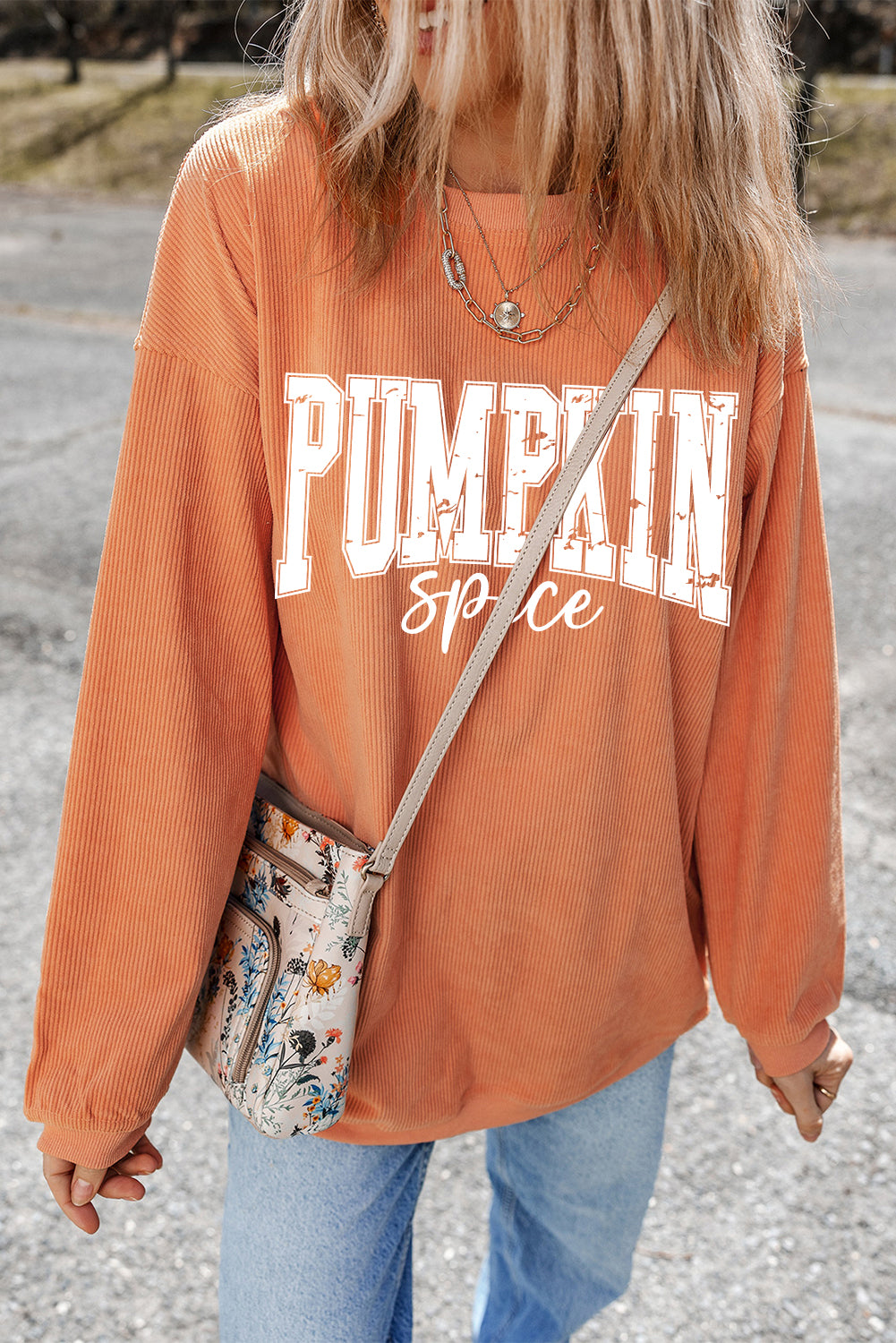 Orange Ribbed PUMPKIN Spice Graphic Sweatshirt