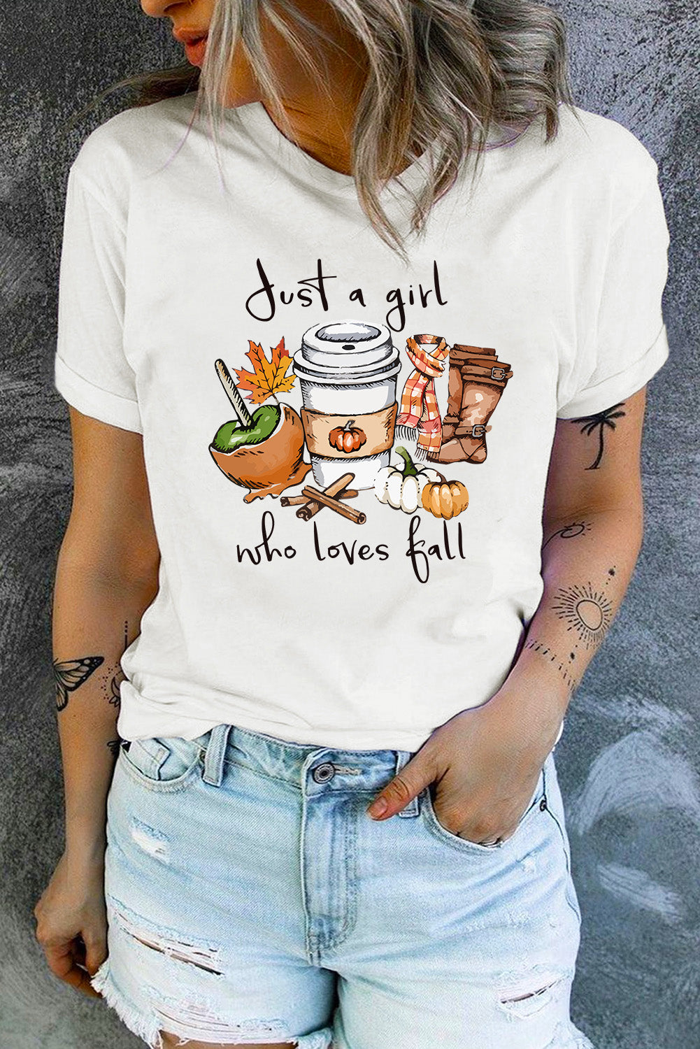 White Fall Graphic Print Crew Neck T Shirt