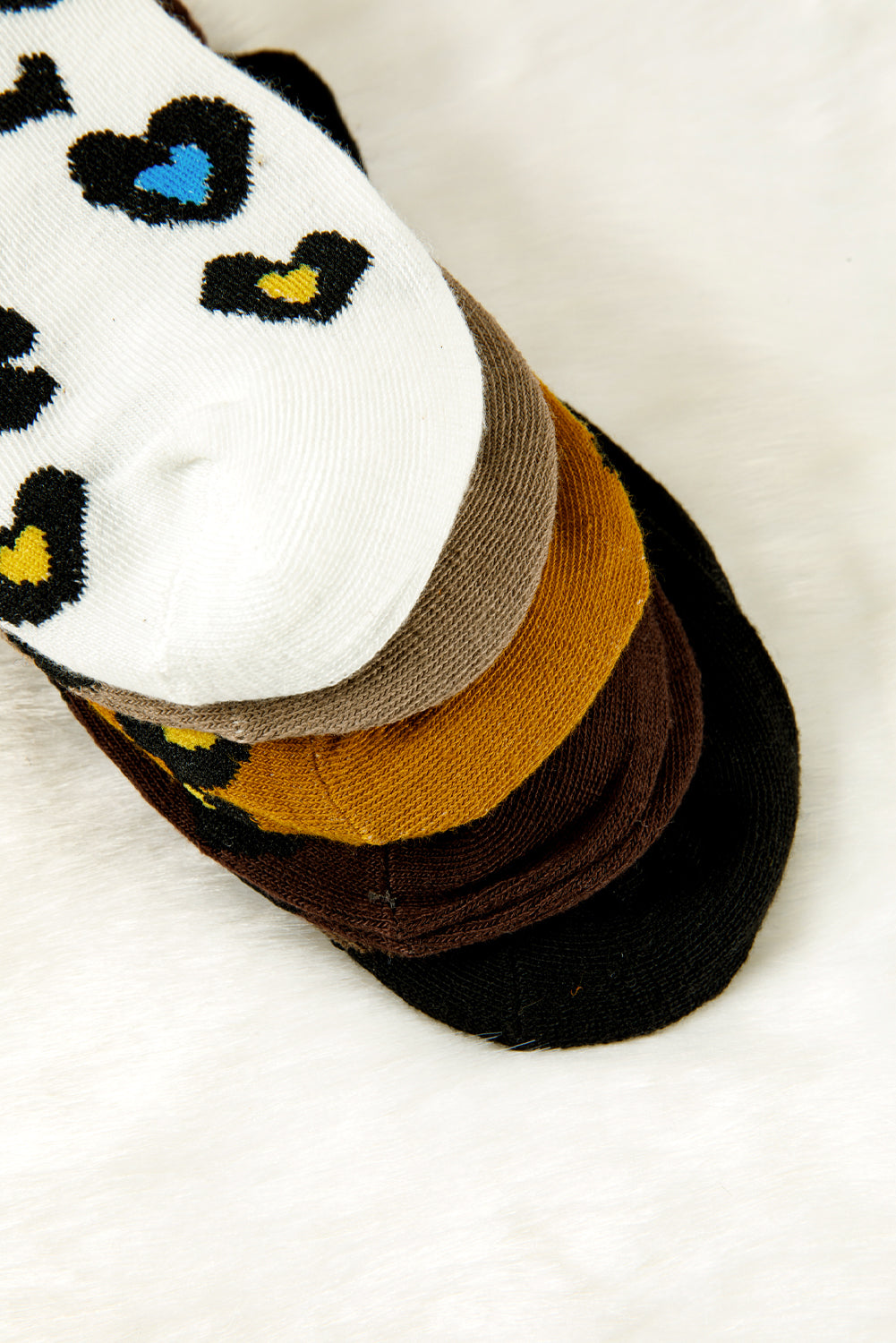 Bristol Black 5 Pairs Ribbed Trim Heart Leopard Print Socks