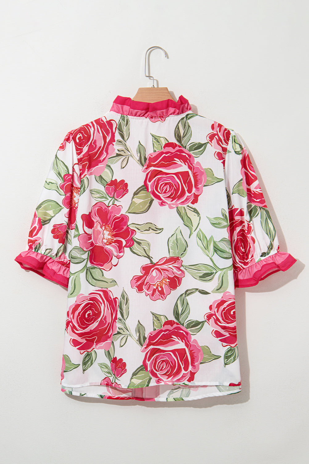 Rose  Floral Print Short Sleeve Blouse Plus Size