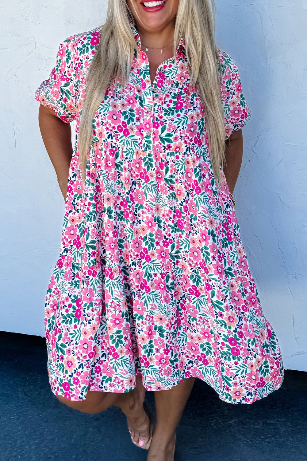 Aqua & Pink Plus Size Floral A-line Dress