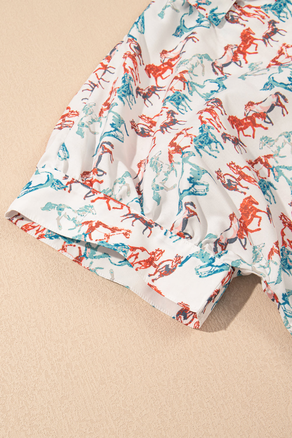 White Horse Galloping Allover Print Plus Size Blouse