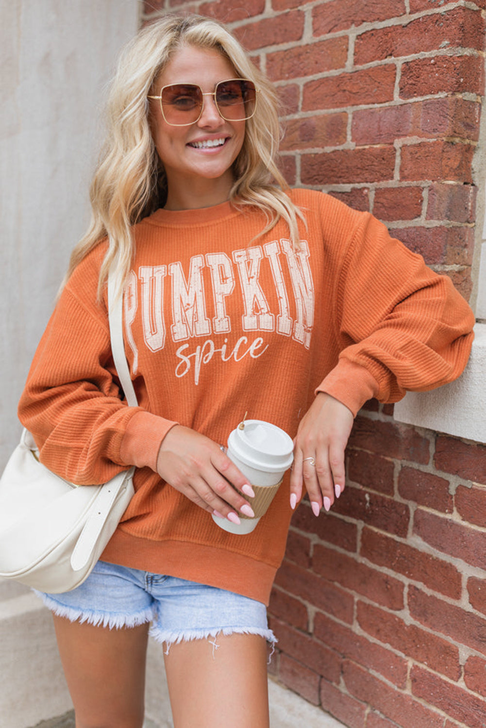 Orange Ribbed PUMPKIN Spice Graphic Sweatshirt