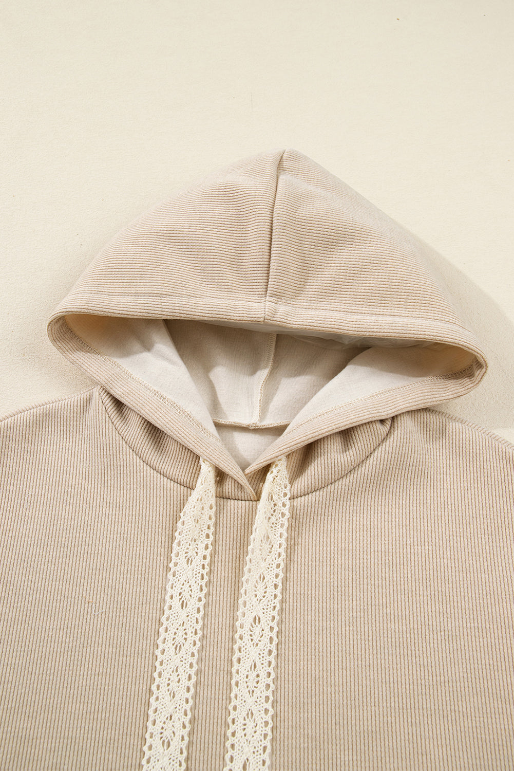 Parchment Drawstring Pullover Hoodie and High Waist Pants Corduroy Suit