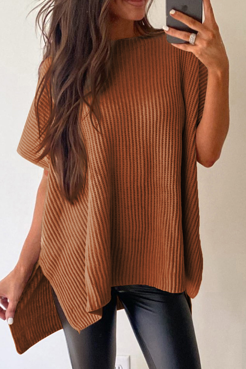 Side Slit Short Sleeve Oversized Sweater (4 colors)