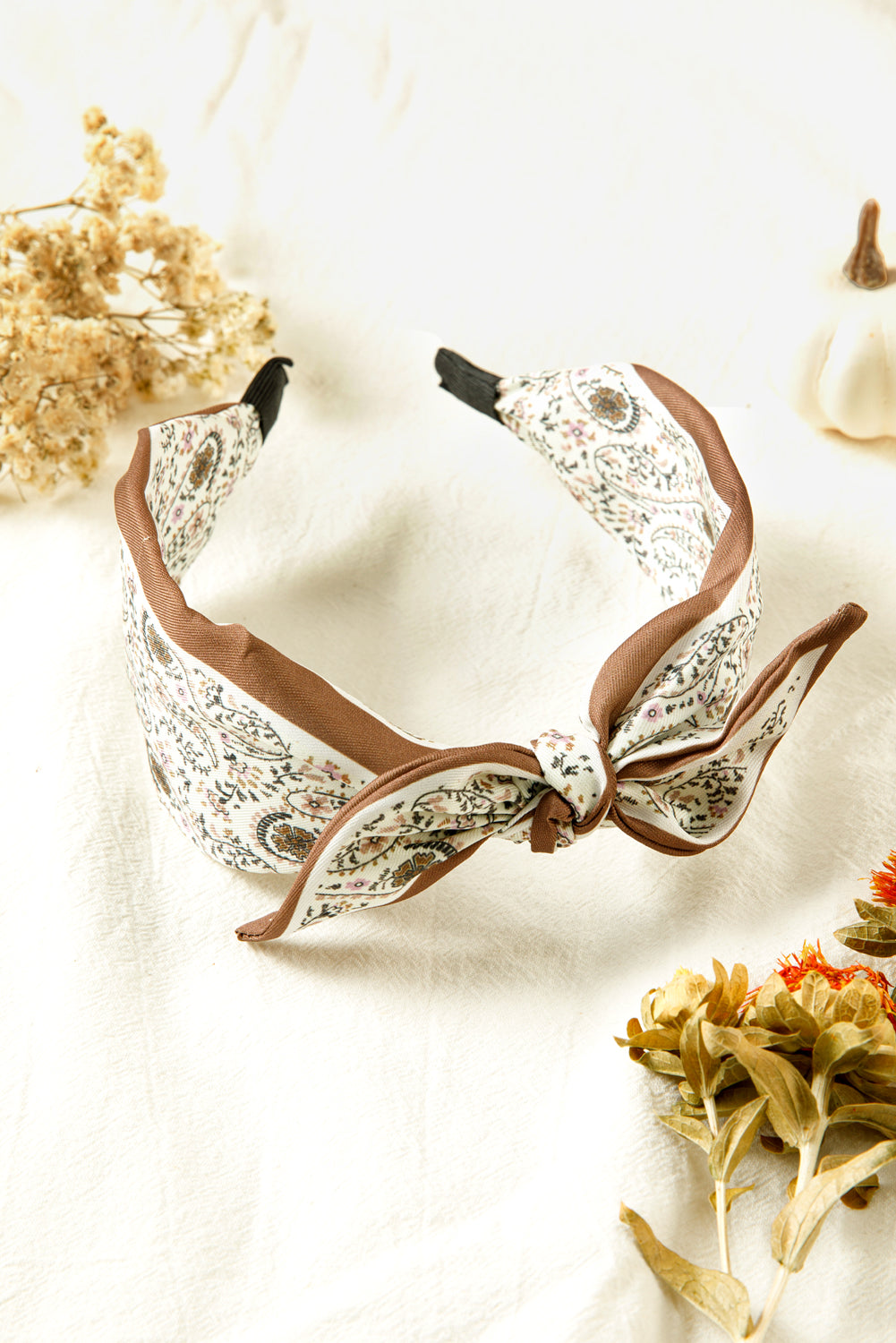 White Boho Floral Knot Headband