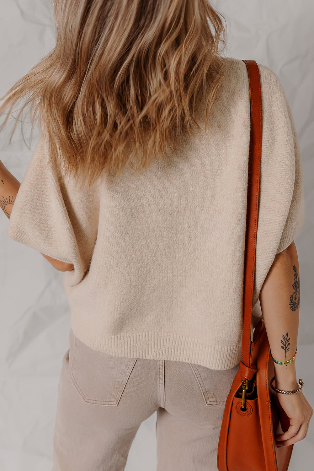 Oatmeal Pearl Embellished Dolman Sleeve Sweater