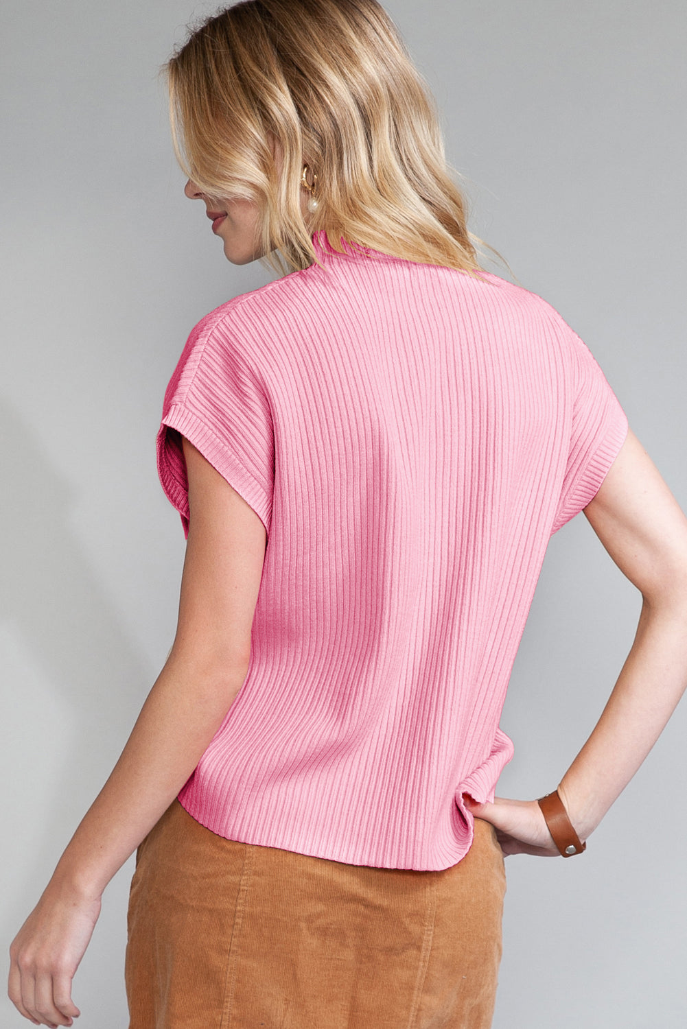 Patch Pocket Ribbed Short Sleeve Sweater