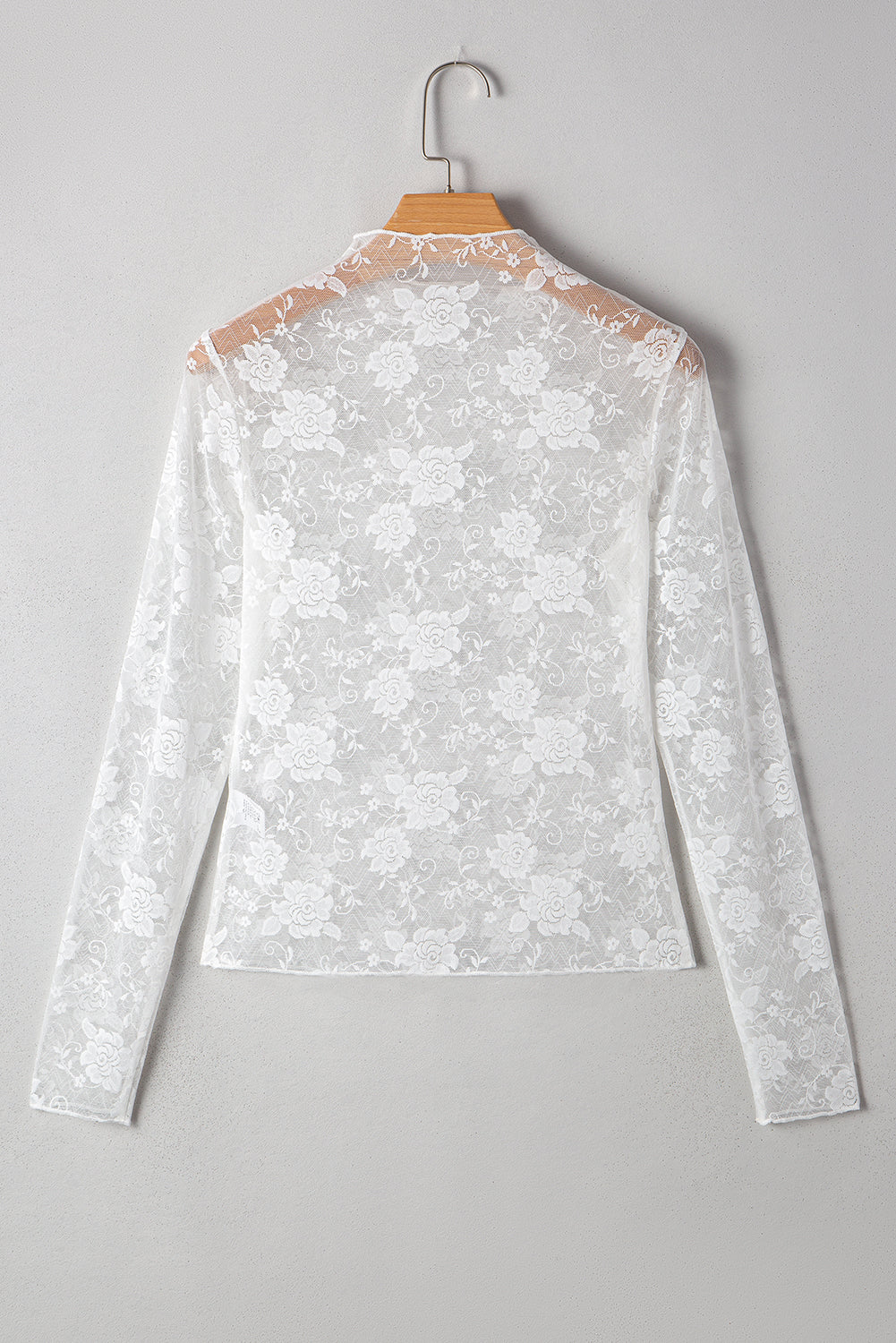 Mock Neck Floral Lace Mesh Long Sleeve Top
