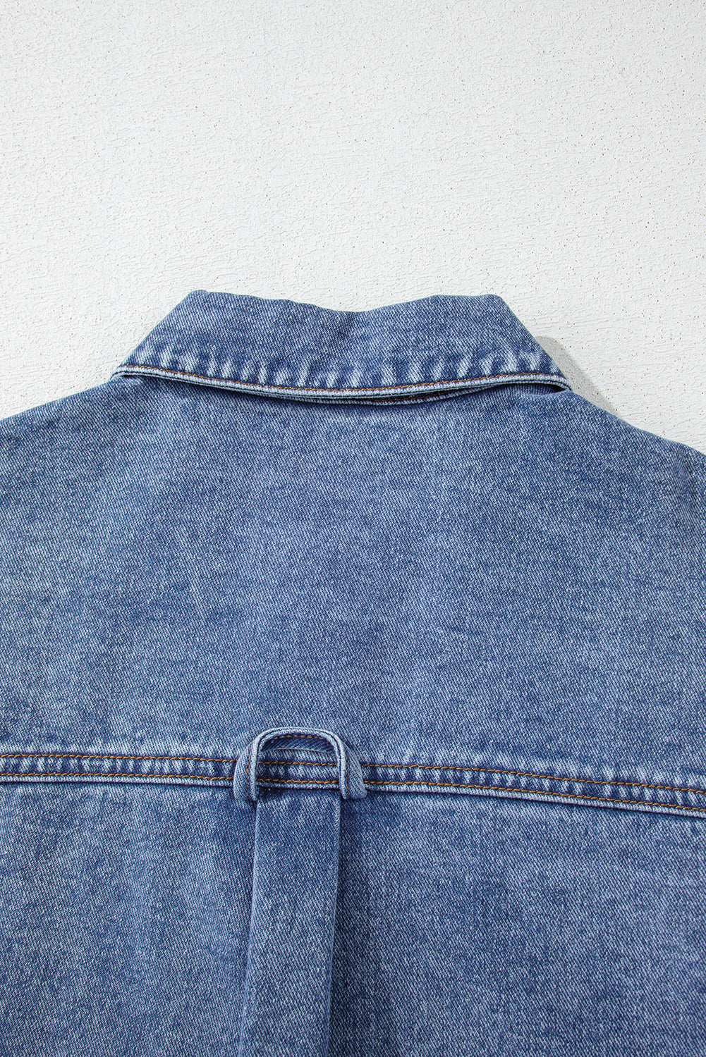 Acid Wash Elastic Hem Button Up Denim Vest