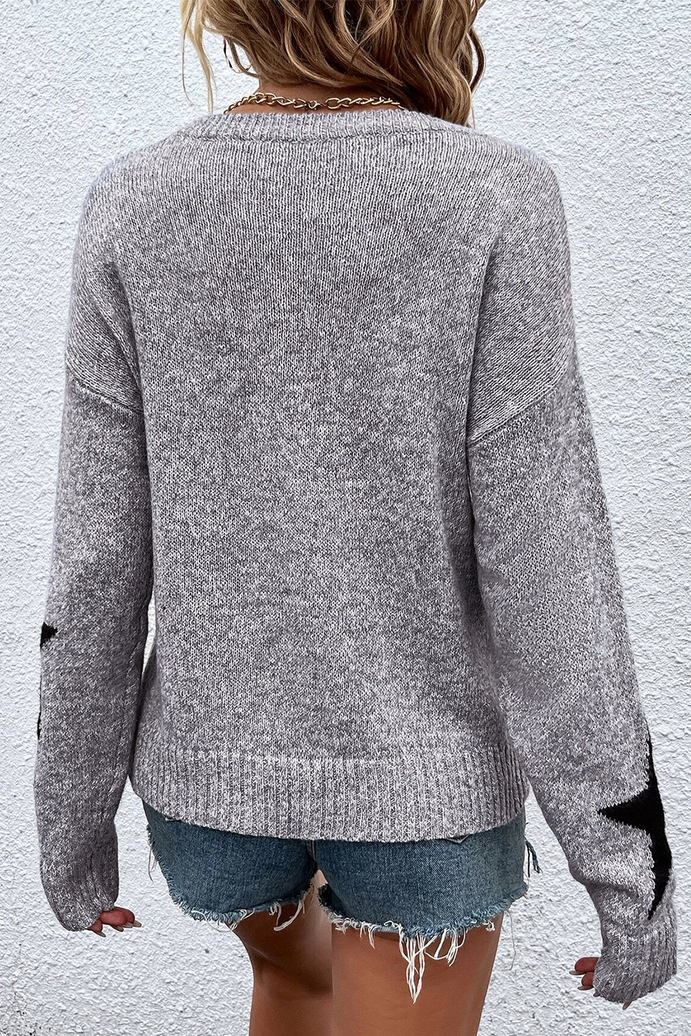 Star Pattern Drop Shoulder Knit Sweater