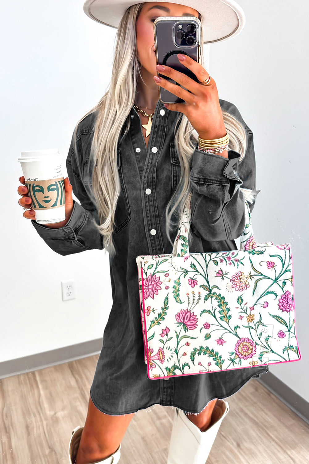 Beau Blue Chest Pocket Raw Hem Denim Loose Shirt Dress