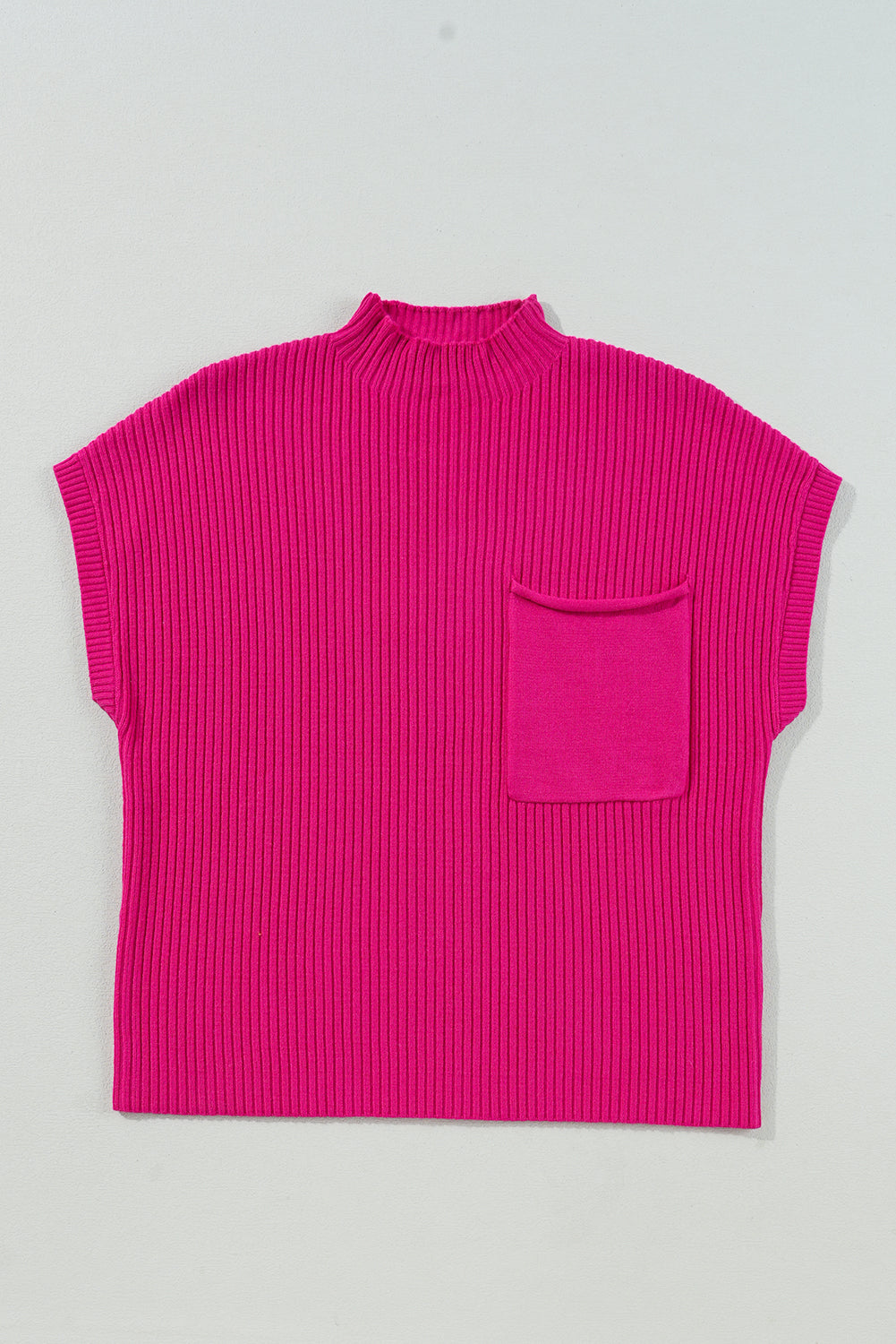 Patch Pocket Ribbed Short Sleeve Sweater