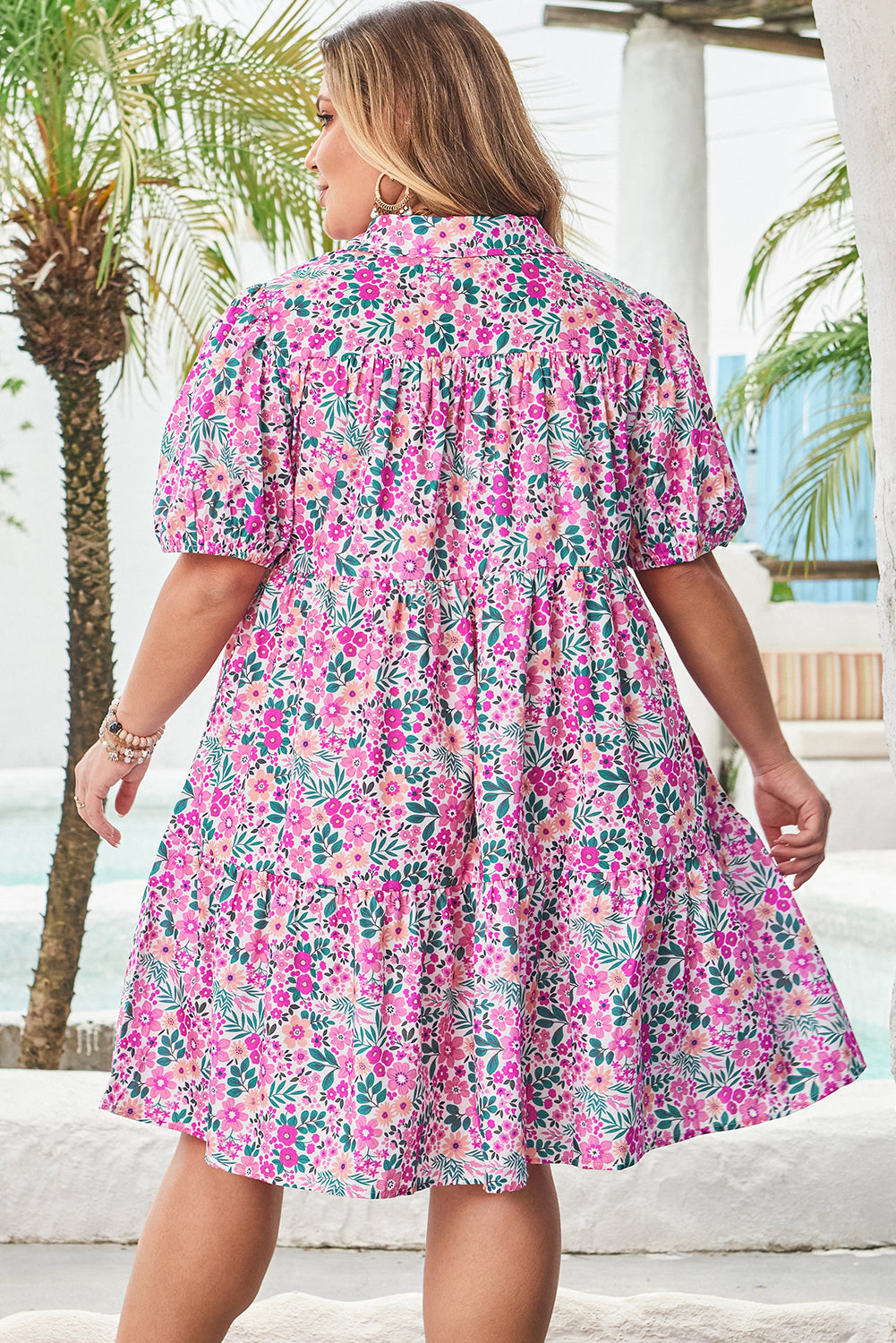Aqua & Pink Plus Size Floral A-line Dress