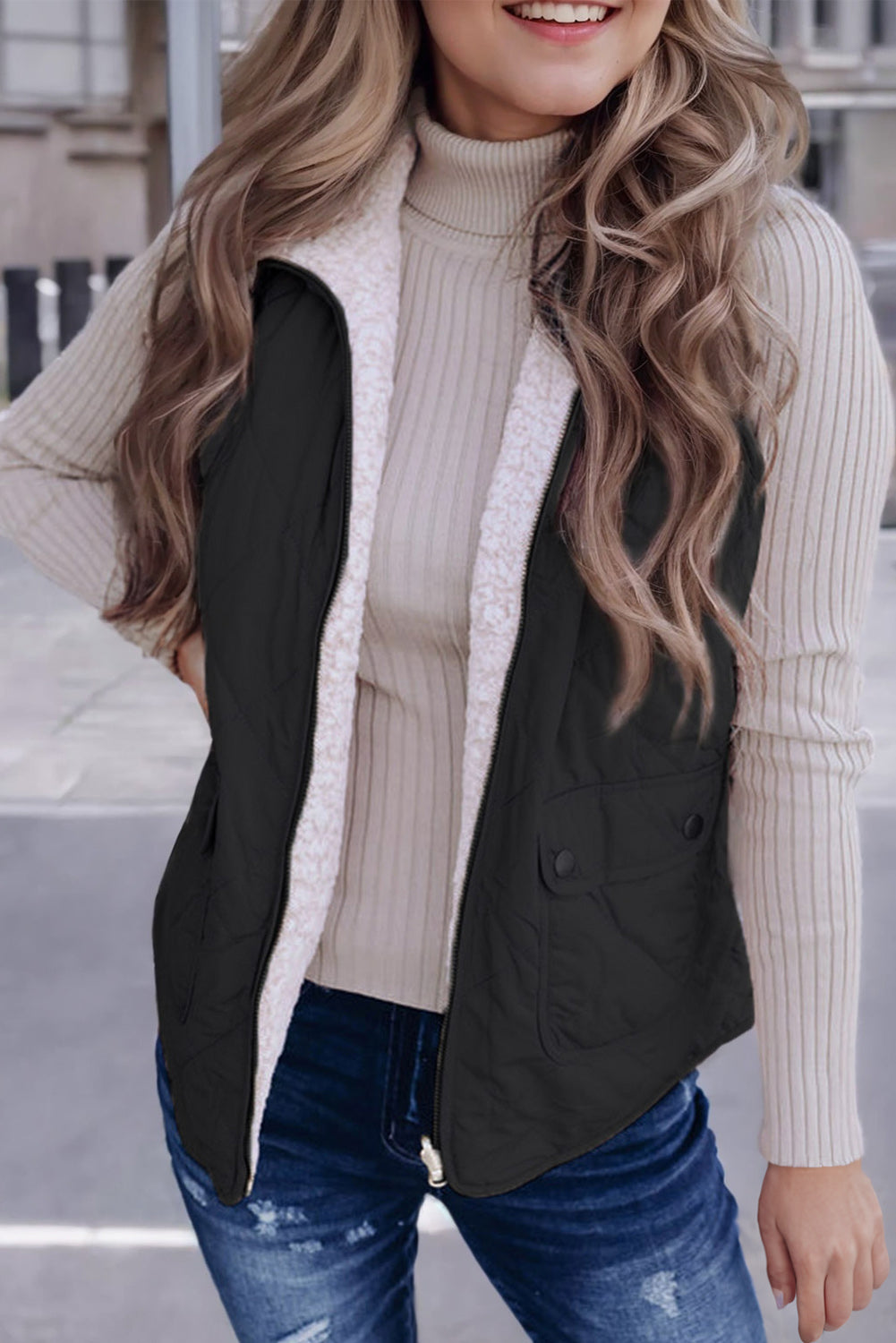Zip Up Fleece Lined Quilted Vest