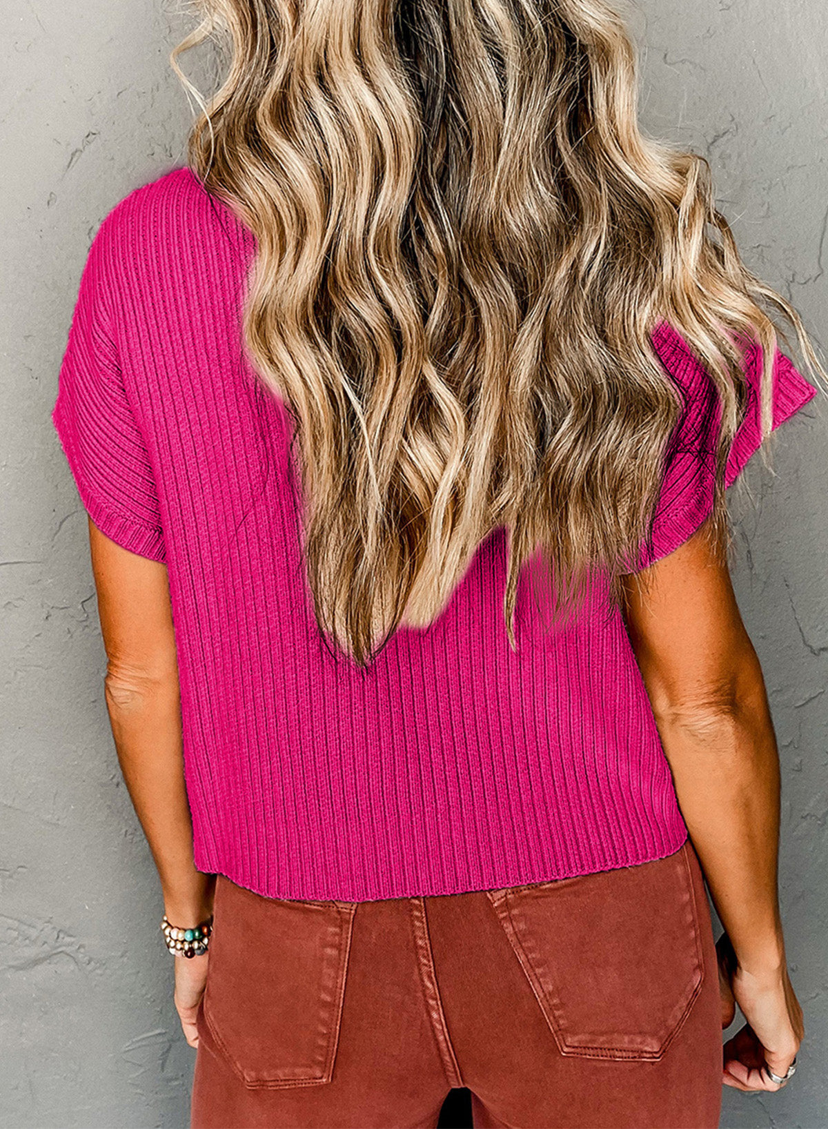 Patch Pocket Ribbed Short Sleeve Sweater