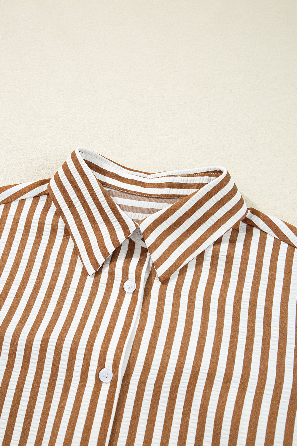 Brown Stripe Ruffle Hem Shirt Mini Dress