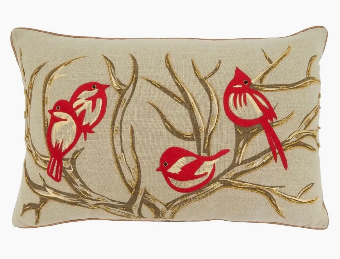 Embroidered Bird Pillow Cover