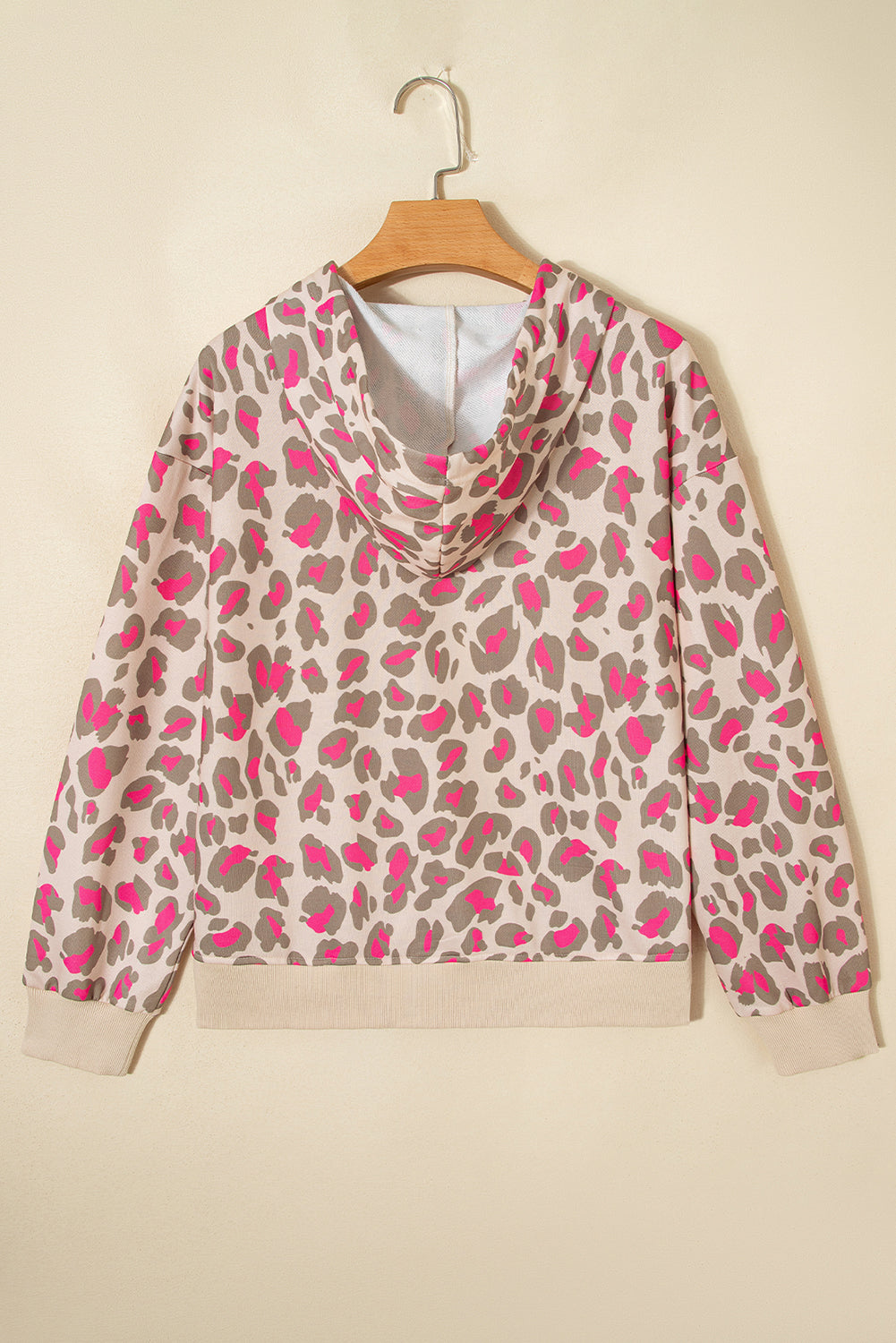 Rose Leopard Print Zip Up Hooded Sweatshirt