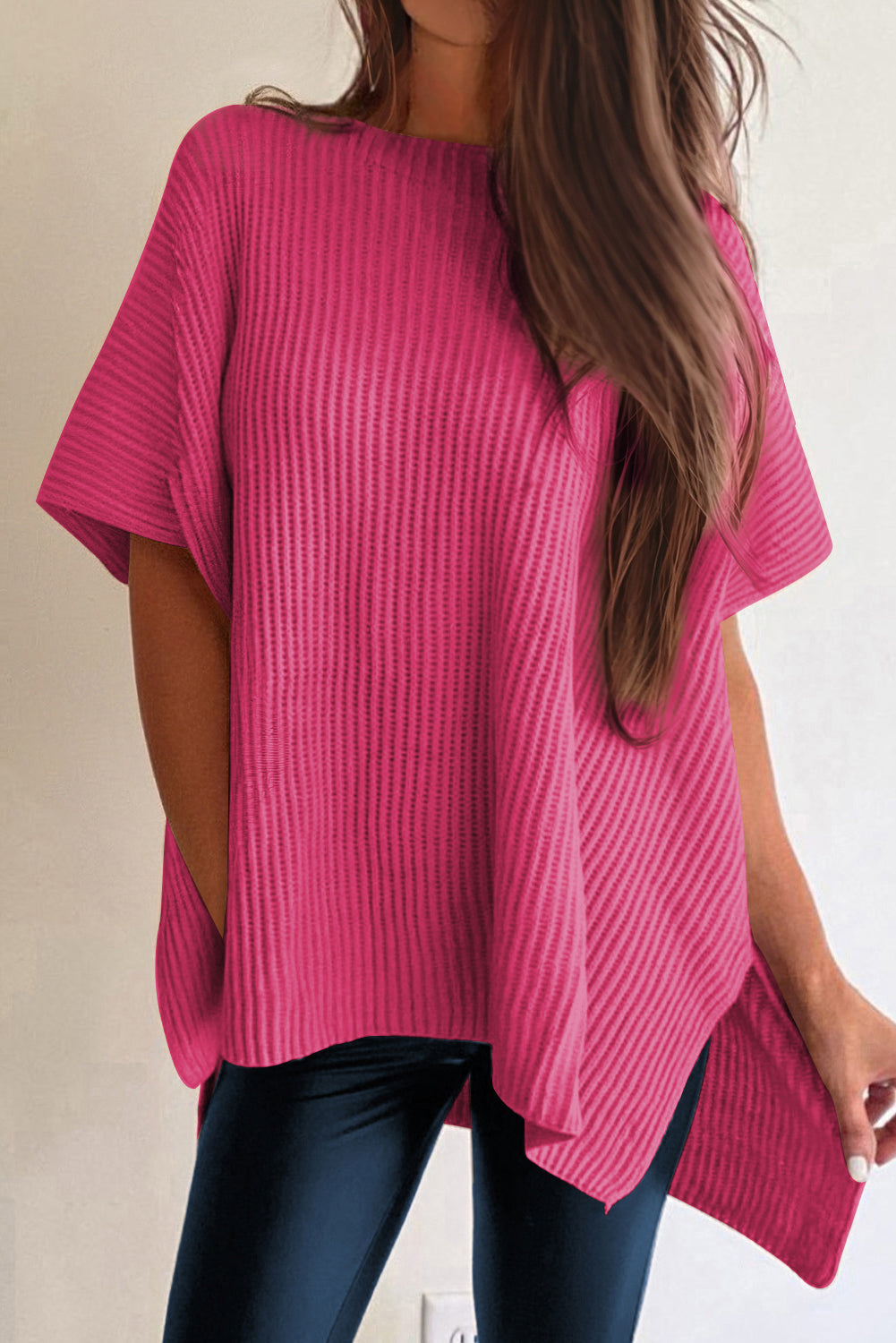 Side Slit Short Sleeve Oversized Sweater (4 colors)