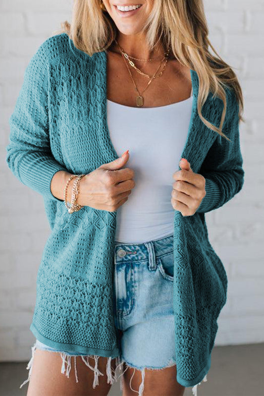 Mix Pattern Hollow Knit Open Front Cardigan