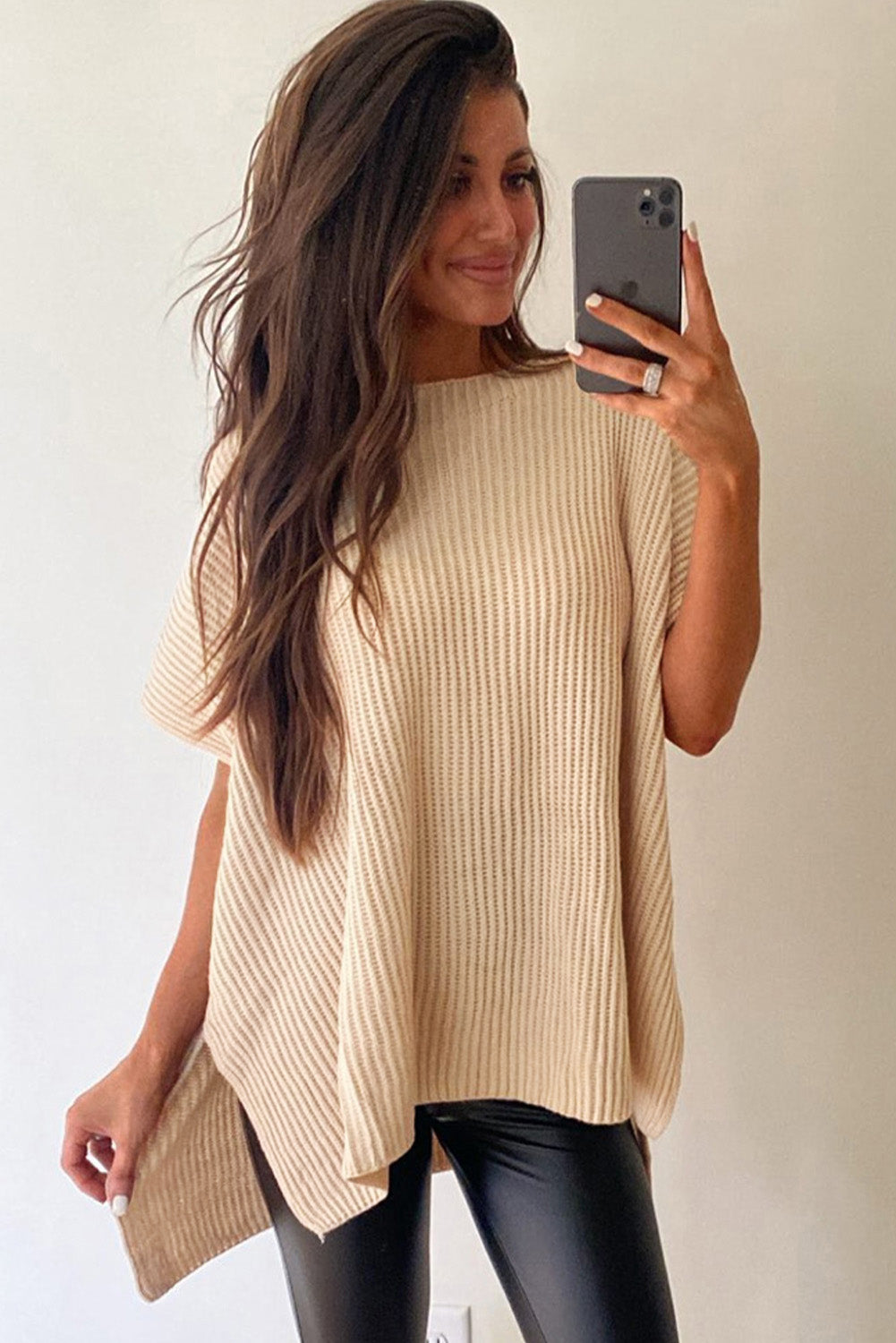Side Slit Short Sleeve Oversized Sweater (4 colors)