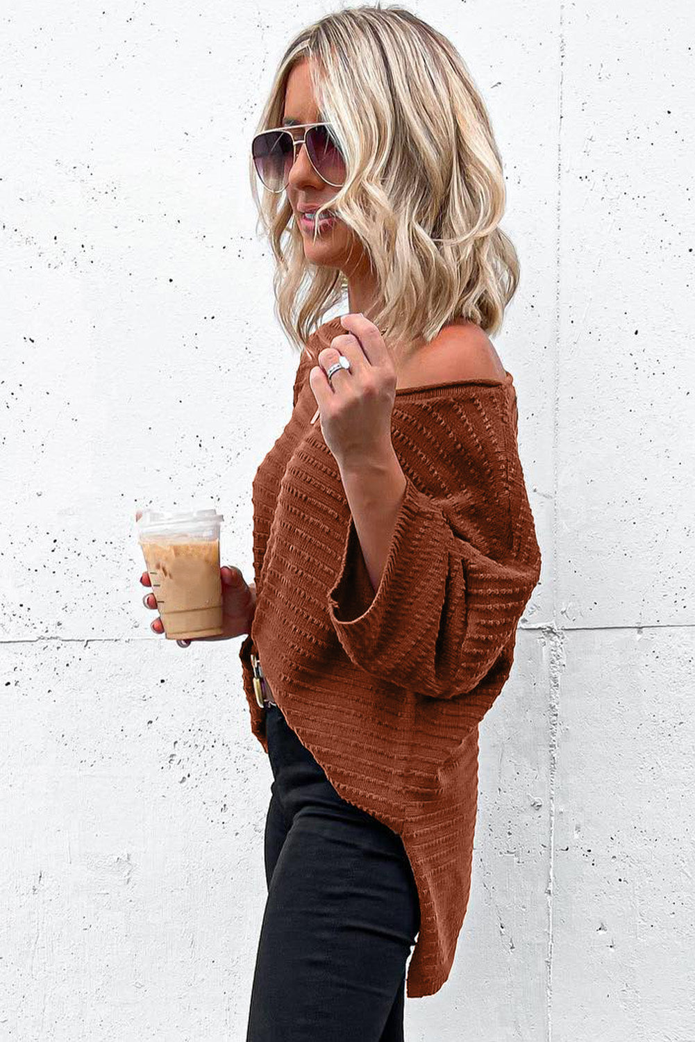 Solid Rib-Knit Drop Sleeve Top (2 colors)