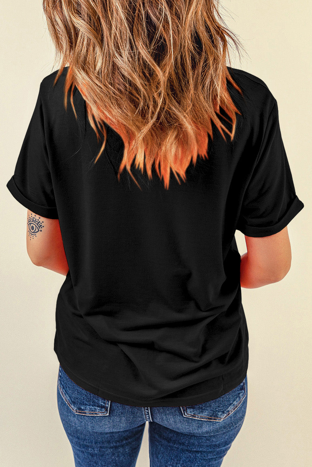 Black Rhinestone Heart Shape Graphic Tee
