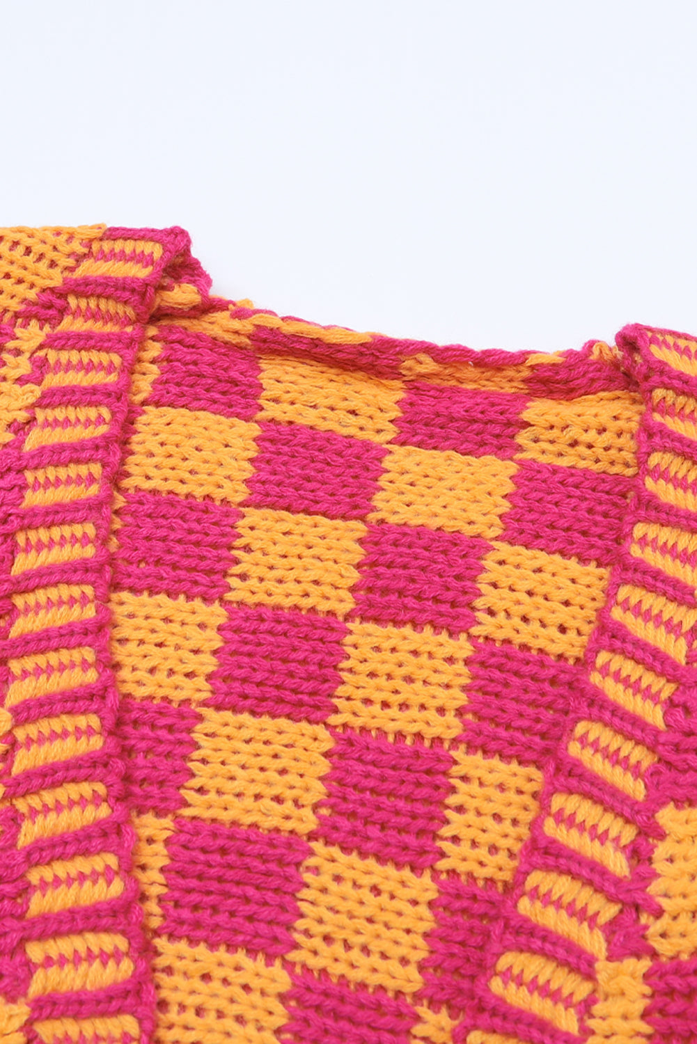 Colorblock Checked Loose Fit Open Front Knitted Cardigan