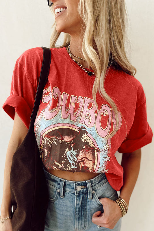 Tomato Red COWBOY Vintage Graphic Loose Fit Tee